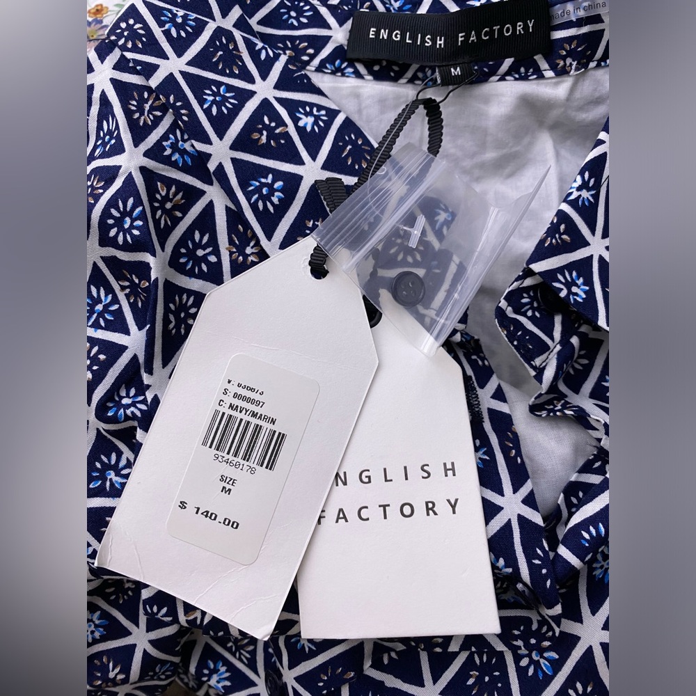 anthropologie English Factory Puff-Sleeve Tiered Midi Shirt Dress M blue new NWT - Picture 5 of 5